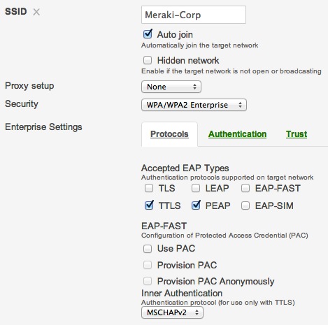 Network connectivity settings